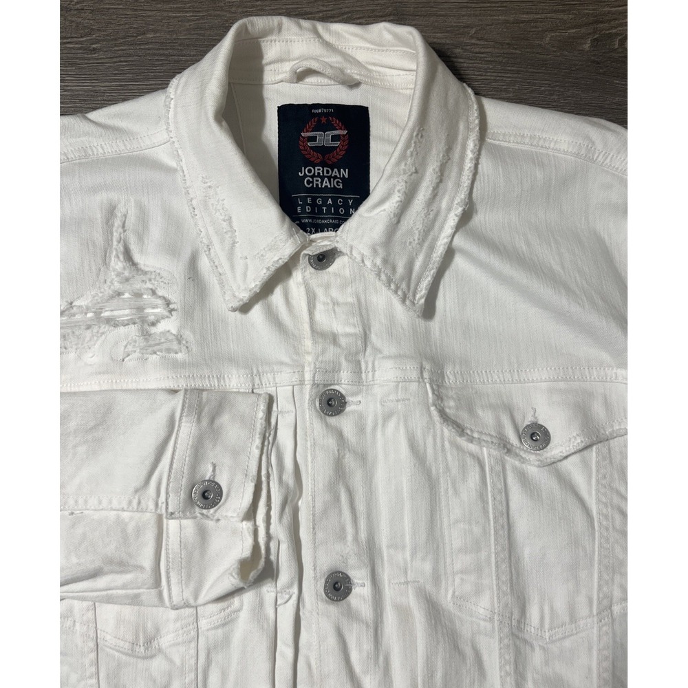Jordan Craig Legacy Edition White Denim Distressed Trucker Jean Jacket, Size 2XL